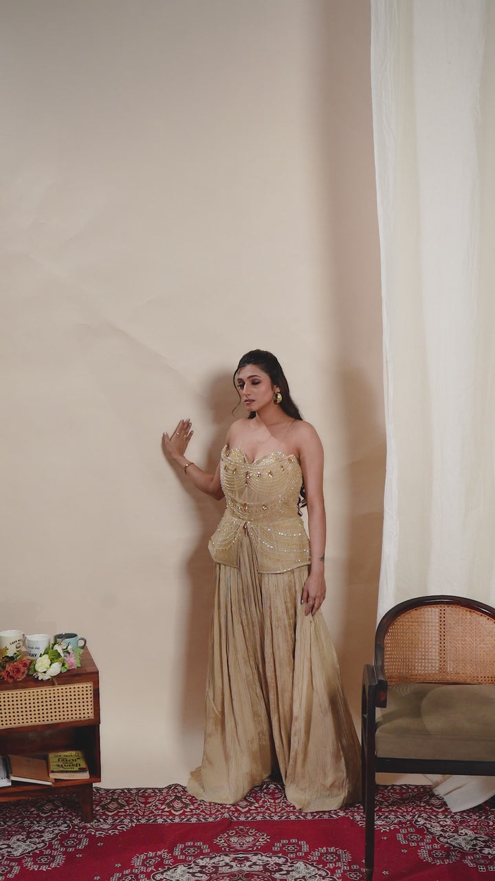 Champagne Gold Embellished Indo-Western