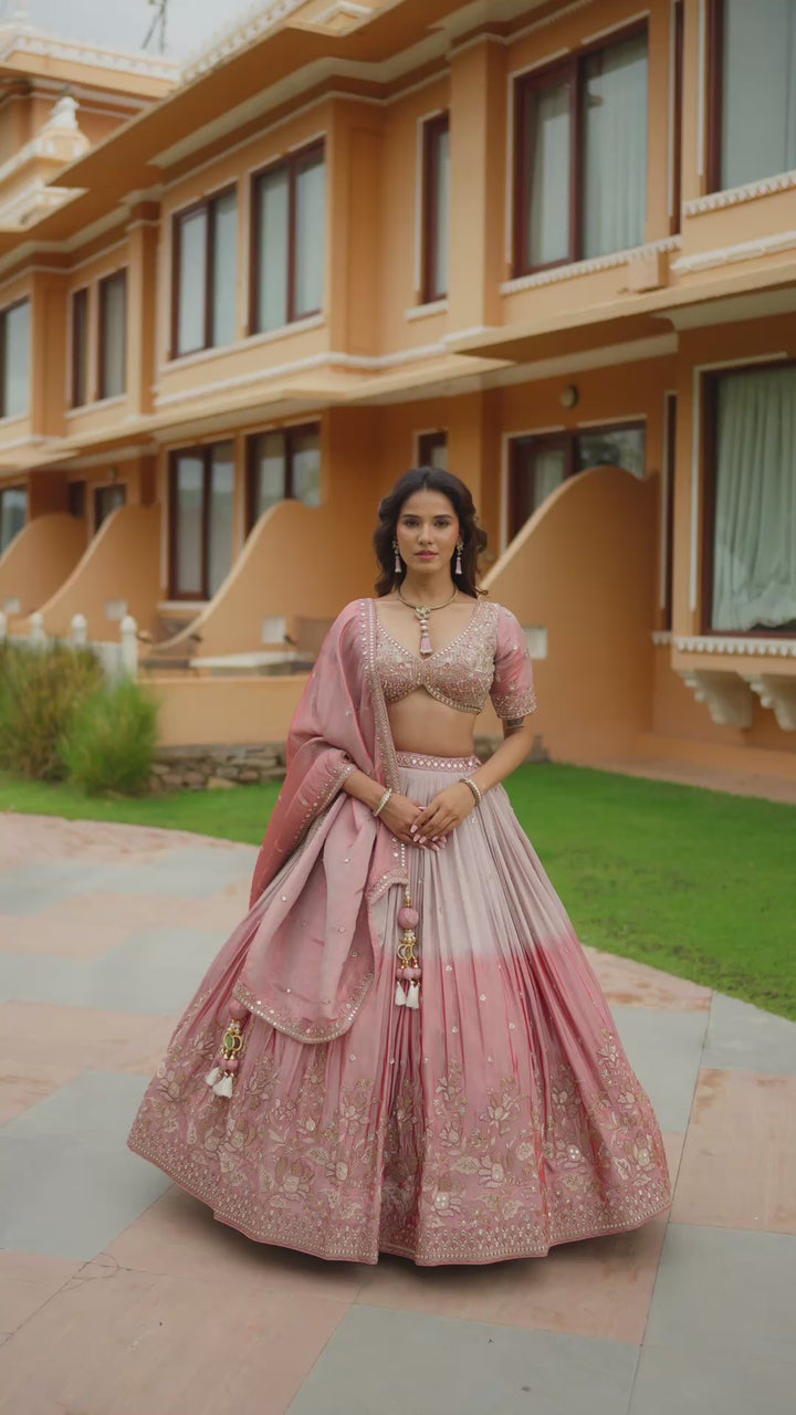 Blush Pink Ombre Embroidered Bridal Lehenga Choli Set