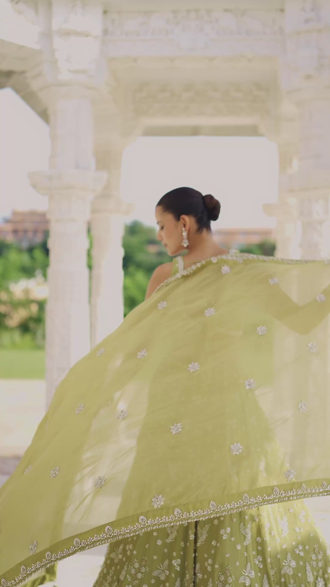 Green Silver Threadwork Embroidered Lehenga Choli with Dupatta