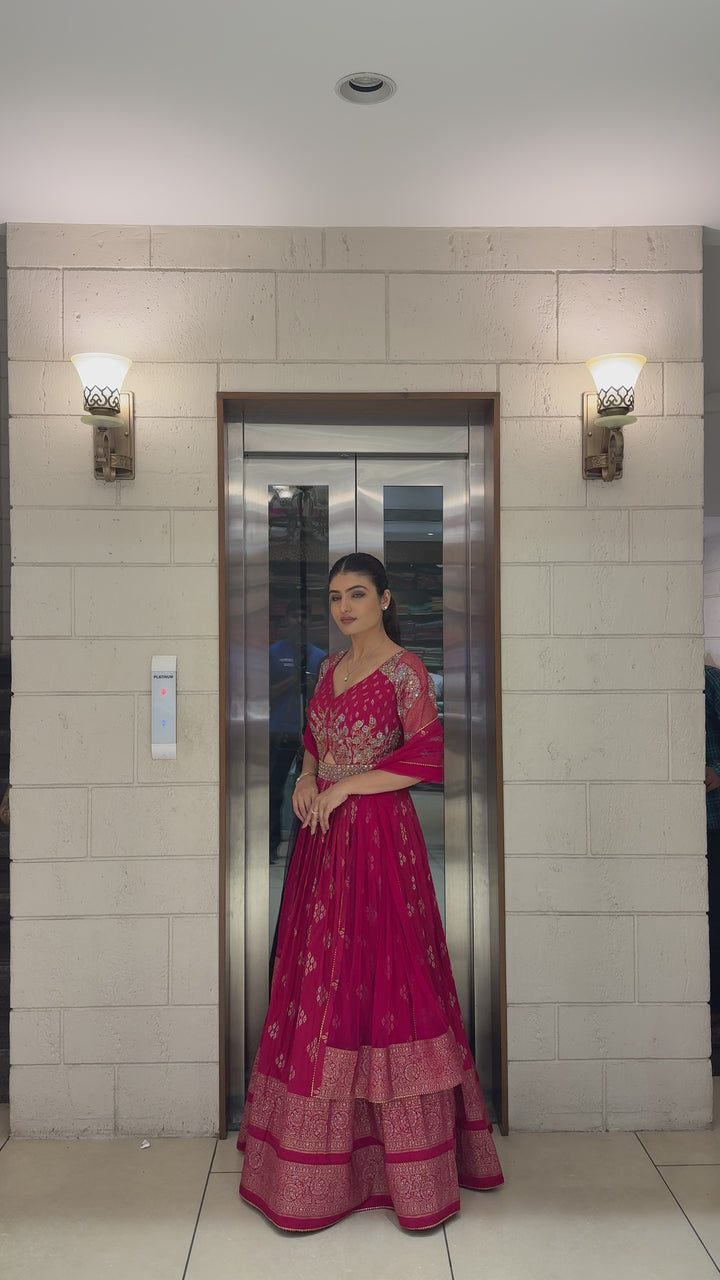 Elegant Maroon Embroidered Anarkali Gown with Dupatta