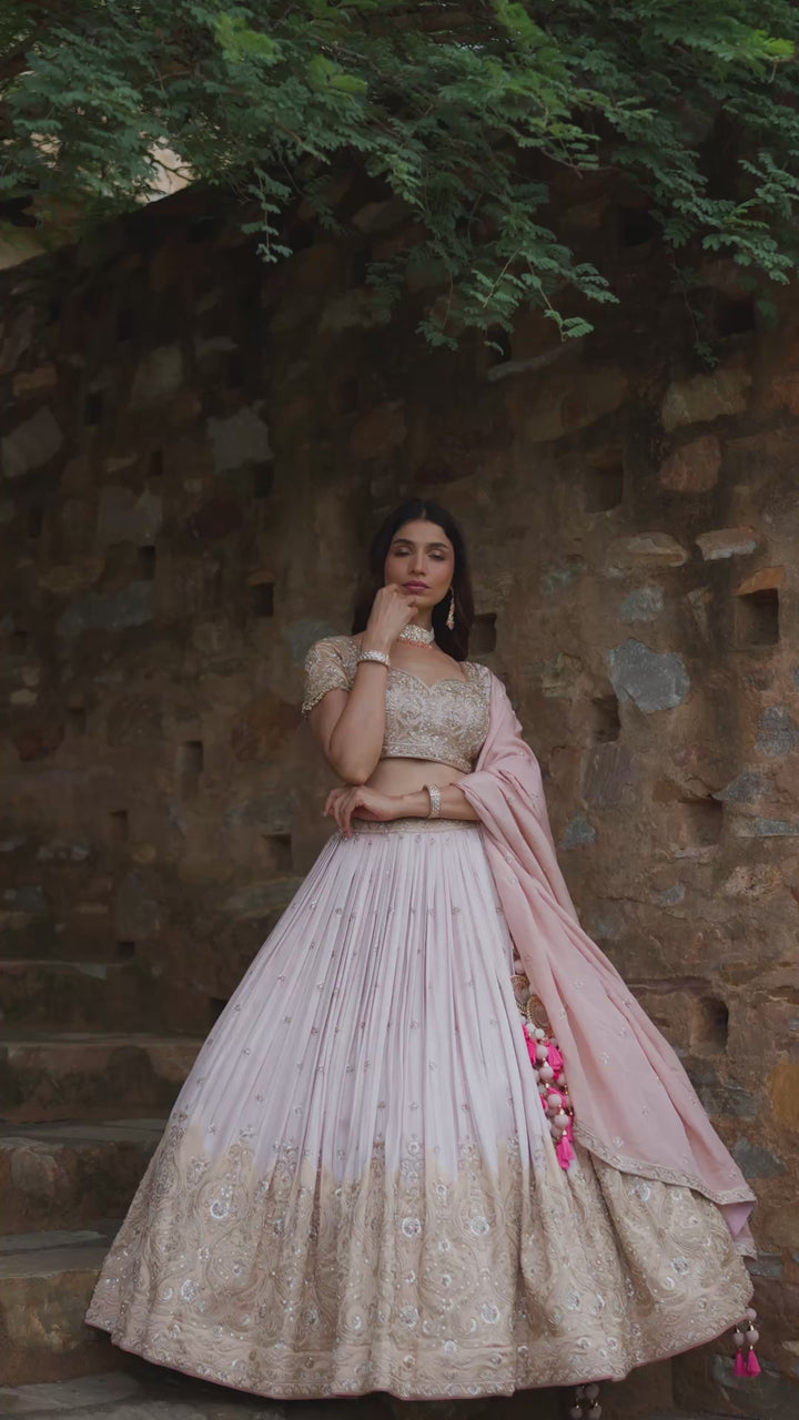 Blush Pink & Gold Embroidered Bridal Lehenga Choli Set with Dupatta
