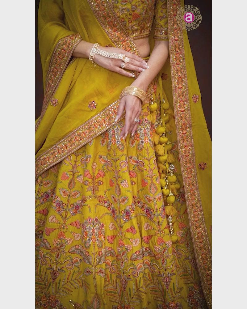 Honey Yellow Floral Hand Embroidered Lehenga Set