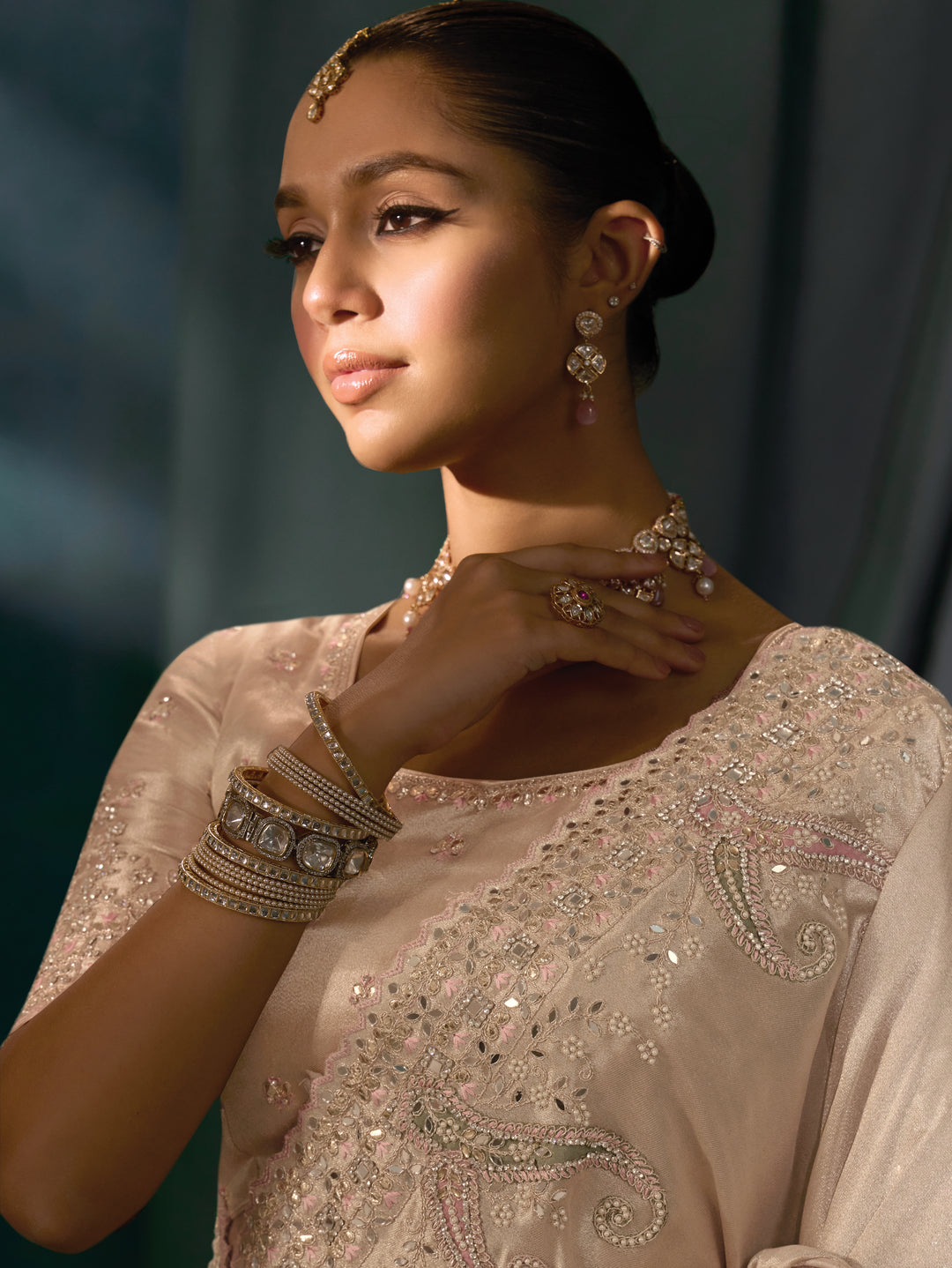 Blush Pink Embroidered Silk Saree