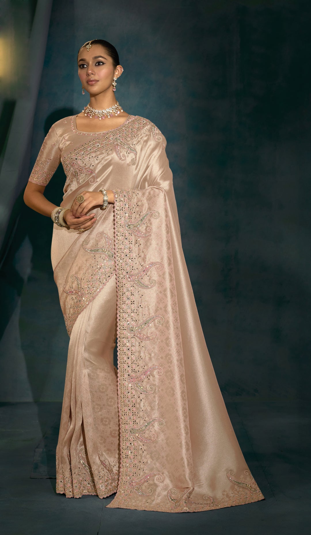 Blush Pink Embroidered Silk Saree