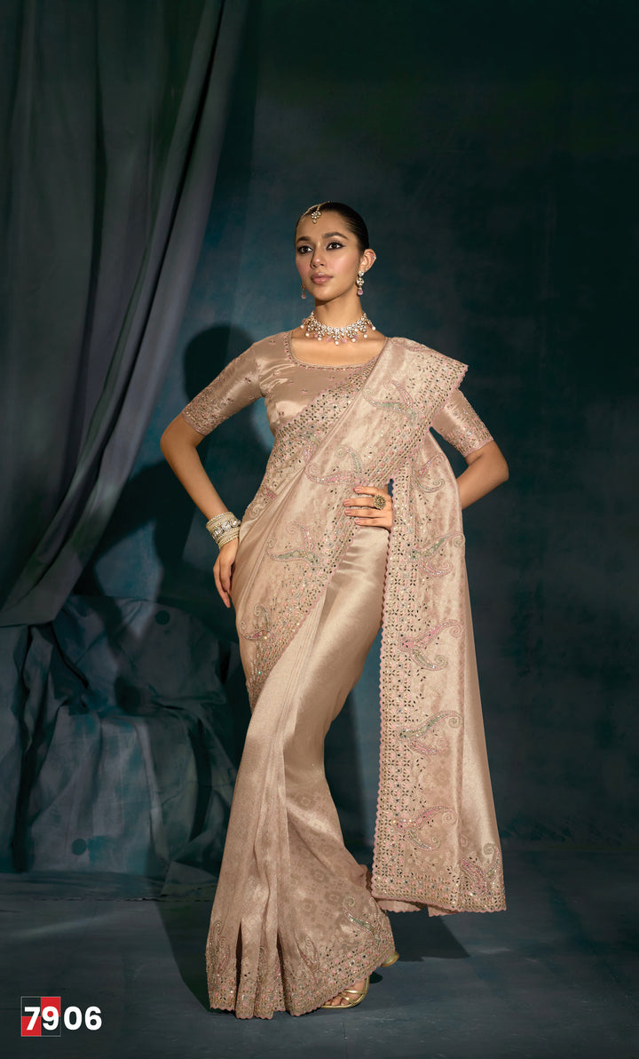 Blush Pink Embroidered Silk Saree