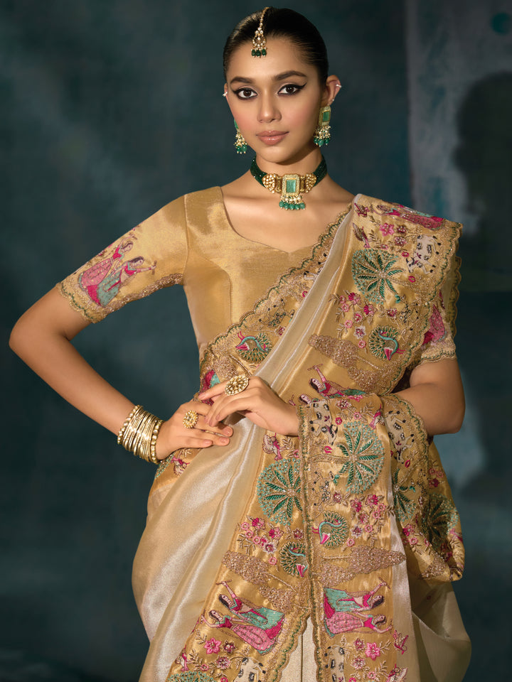 Ivory Heritage Embroidered Silk Saree