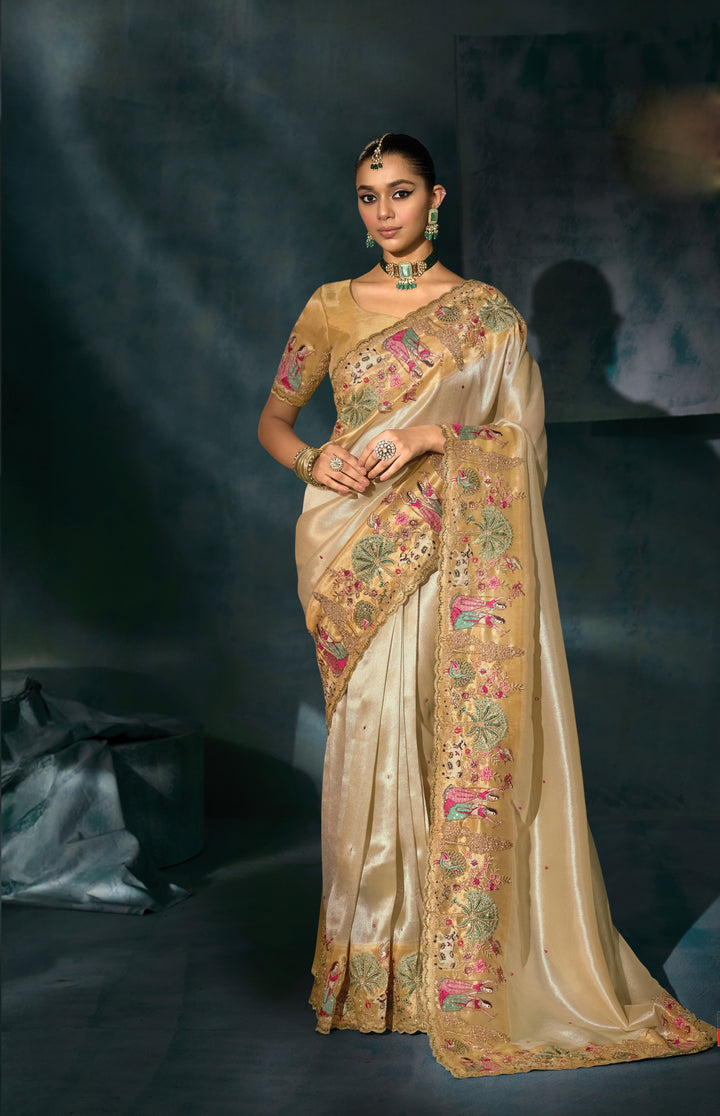 Ivory Heritage Embroidered Silk Saree