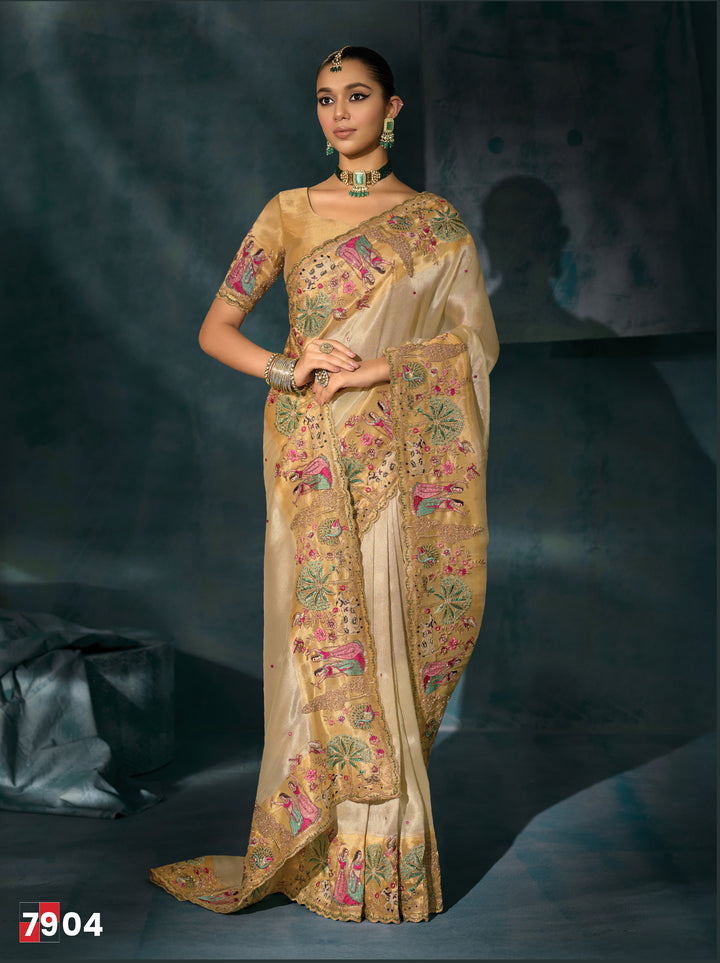 Ivory Heritage Embroidered Silk Saree