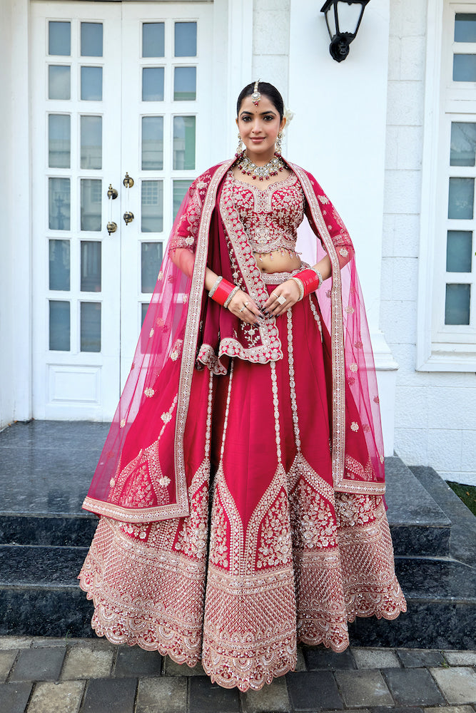 Royal Fuchsia Pink Embroidered Bridal Lehenga Choli Set