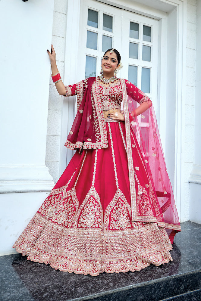 Royal Fuchsia Pink Embroidered Bridal Lehenga Choli Set