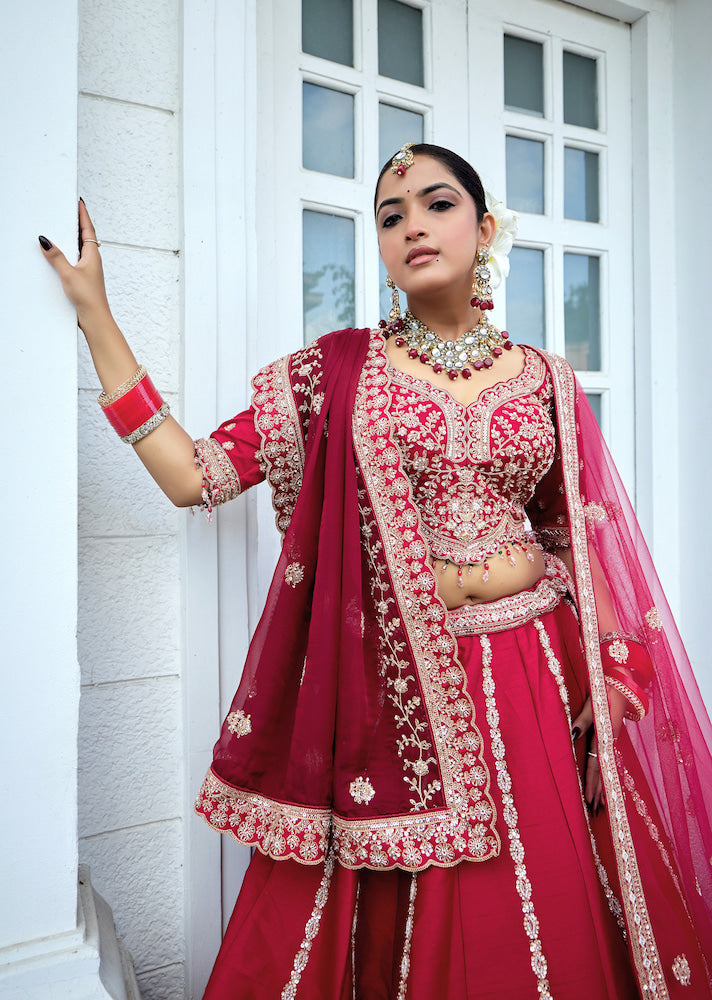 Royal Fuchsia Pink Embroidered Bridal Lehenga Choli Set