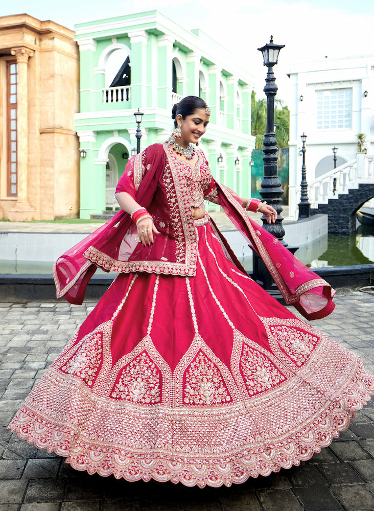 Royal Fuchsia Pink Embroidered Bridal Lehenga Choli Set