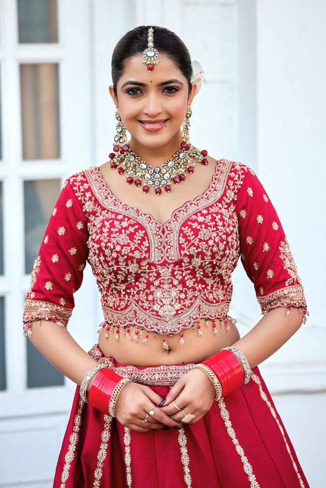 Royal Fuchsia Pink Embroidered Bridal Lehenga Choli Set
