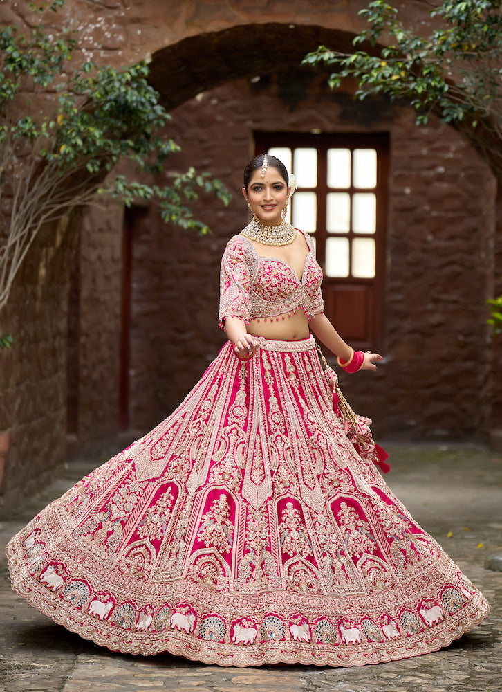 Gulabi Noor Hot Pink Bridal Lehenga with Intricate Silver Embroidery