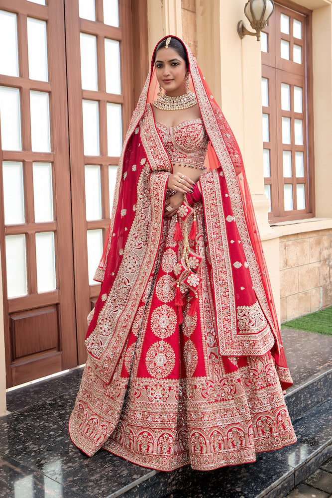 Ruhani Riwaayat Red Bridal Lehenga Choli with Intricate Zari Embroidery and Ornate Dupatta