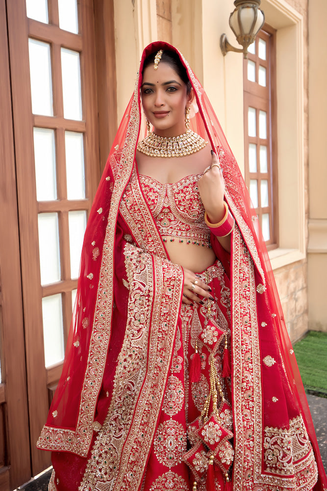 Ruhani Riwaayat Red Bridal Lehenga Choli with Intricate Zari Embroidery and Ornate Dupatta