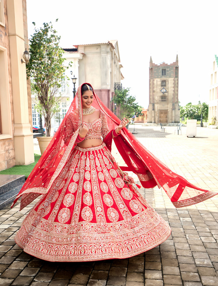 Ruhani Riwaayat Red Bridal Lehenga Choli with Intricate Zari Embroidery and Ornate Dupatta