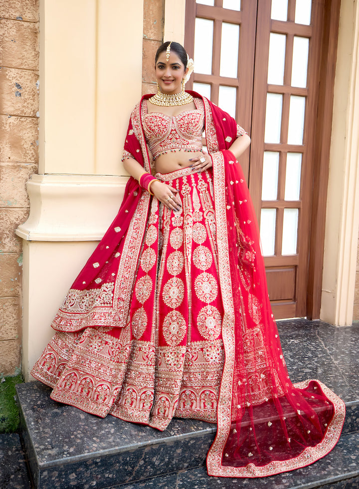 Ruhani Riwaayat Red Bridal Lehenga Choli with Intricate Zari Embroidery and Ornate Dupatta