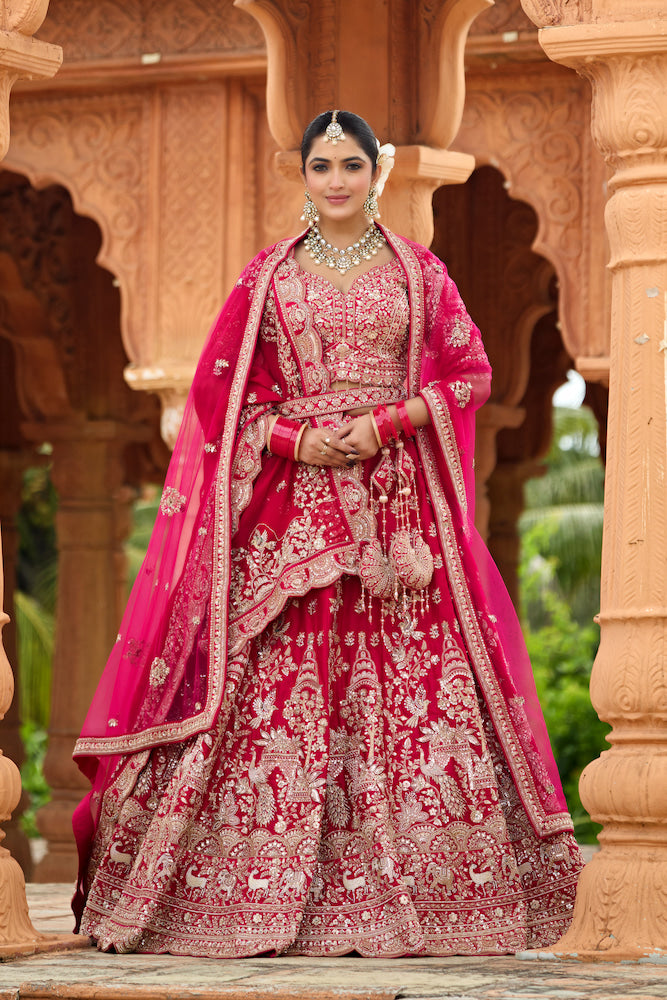 Gulabi Rajwada Pink Bridal Lehenga Choli with Intricate Silver Zari Embroidery