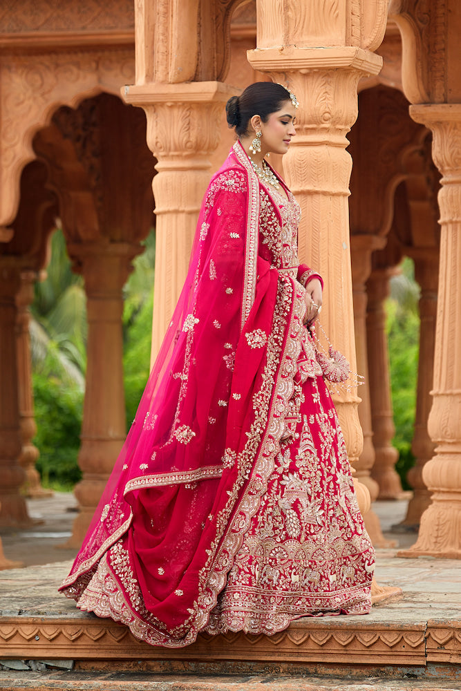 Gulabi Rajwada Pink Bridal Lehenga Choli with Intricate Silver Zari Embroidery