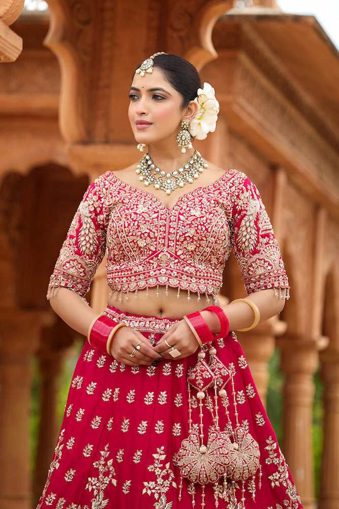 Gulabi Rajwada Pink Bridal Lehenga Choli with Intricate Silver Zari Embroidery