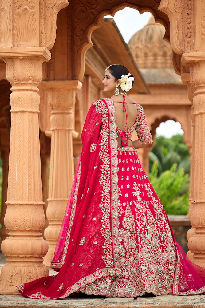 Gulabi Rajwada Pink Bridal Lehenga Choli with Intricate Silver Zari Embroidery