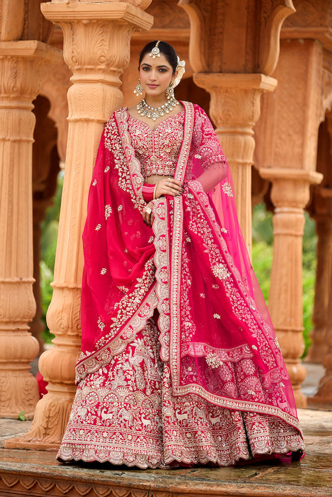 Gulabi Rajwada Pink Bridal Lehenga Choli with Intricate Silver Zari Embroidery