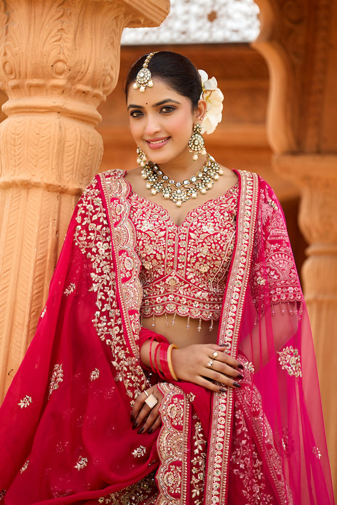Gulabi Rajwada Pink Bridal Lehenga Choli with Intricate Silver Zari Embroidery